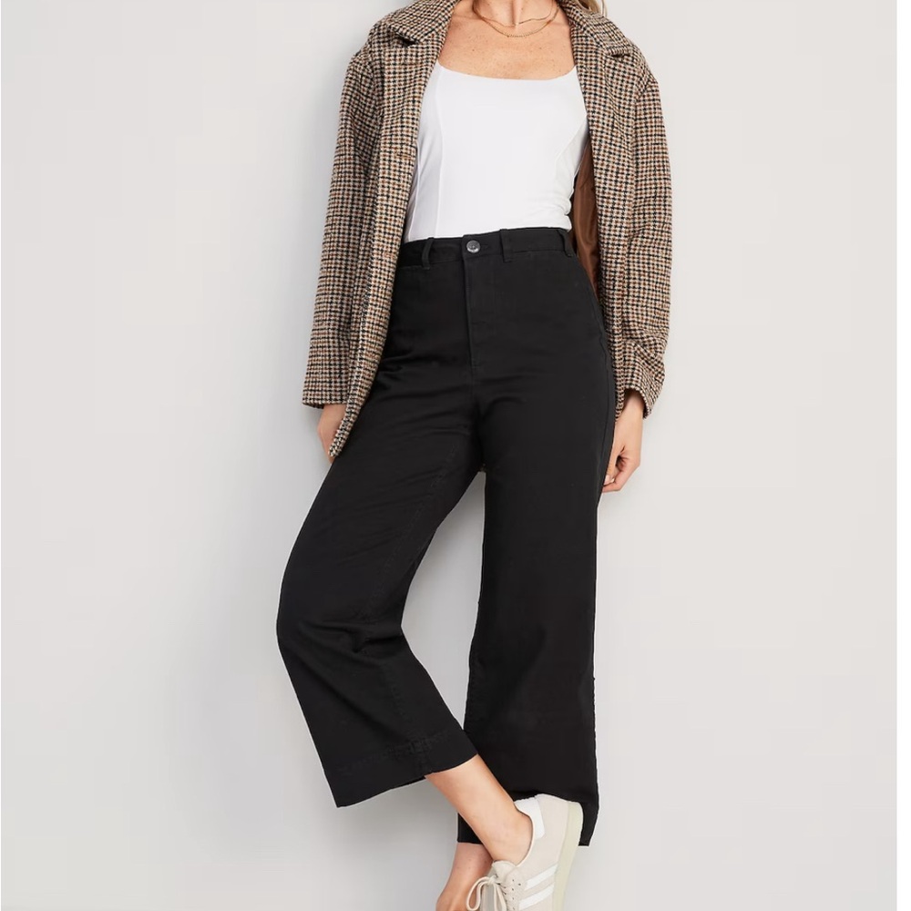 High-Waisted Crop Chino Wide-Leg Pants
